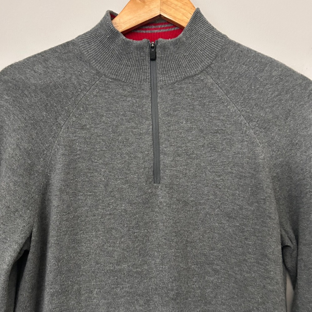 Eddie Bauer Travex Sweater Mens Small Gray‎ Cashmere Blend Quarter Zip Mock Neck